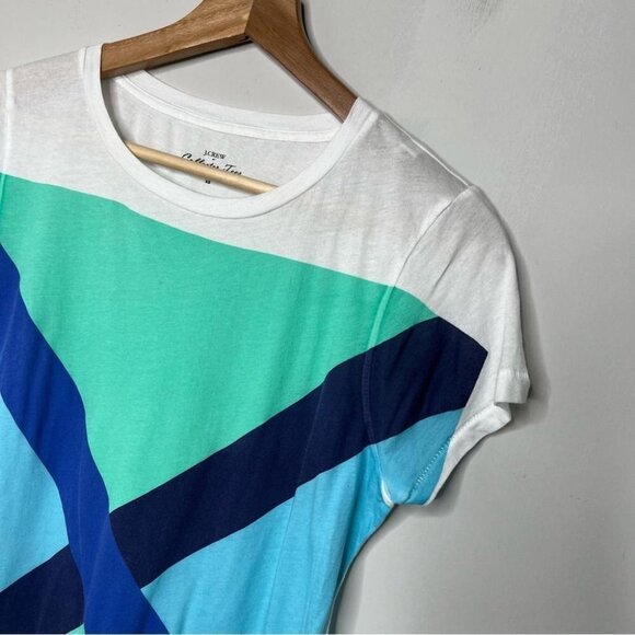 J Crew Factory Womens Size XS Collectors Tee Teal Blue Flag Print Lightweight - Picture 3 of 7